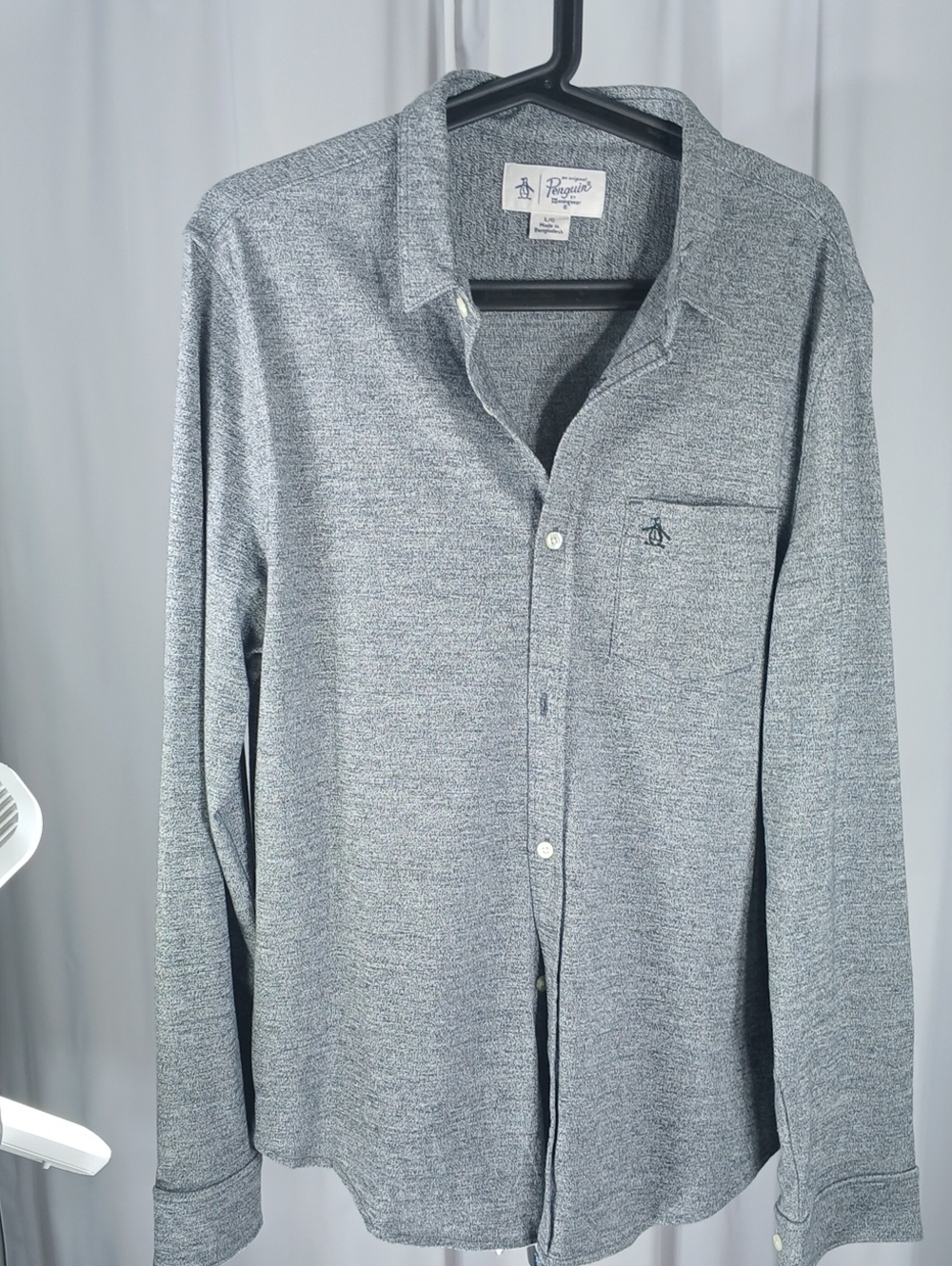 Original Penguin mens Heather Gray Long-Sleeve Button-Down Shirt